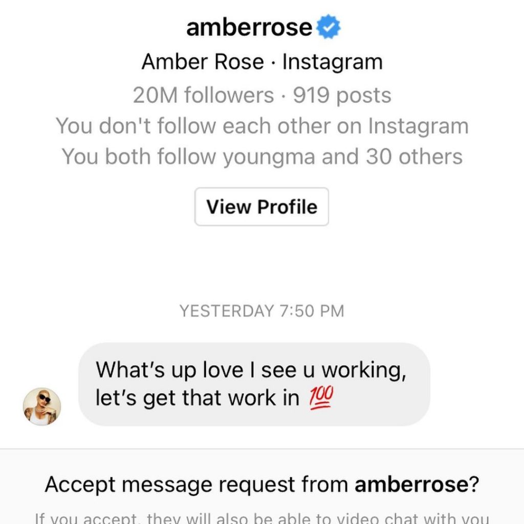 Amber Rose reaching out Dreadrock via DM on IG